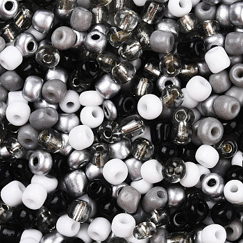 Opaque & Transparent Inside Colours Glass Seed Beads, Round Hole, Round, Mixed Color, Black, 4mm, Hole: 1.4~1.5mm