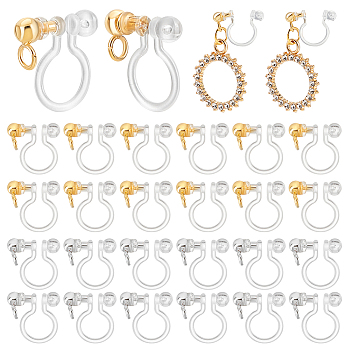 Elite 24Pcs 2 Colors Plastic Clip-on Earring Findings, with 304 Stainless Steel Loops, Golden & Stainless Steel Color, 11x11x3mm, Hole: 1.8mm, 12Pcs/color