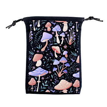 Rectangle Velvet Tarot Card Storage Bags, Printed Drawstring Pouches Packaging Bags, Mushroom, 18x13cm