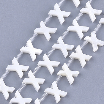Natural Freshwater Shell Beads, Top Drilled Beads, White, Letter.X, 10x8.5x3mm, Hole: 0.8mm