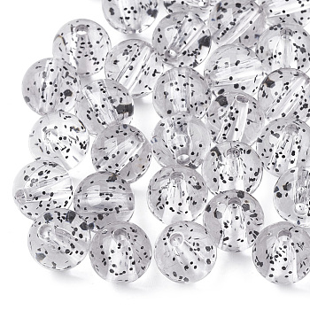Transparent Acrylic Beads, with Glitter Powder, Round, Black, 10mm, Hole: 1.8mm, about 960pcs/500g