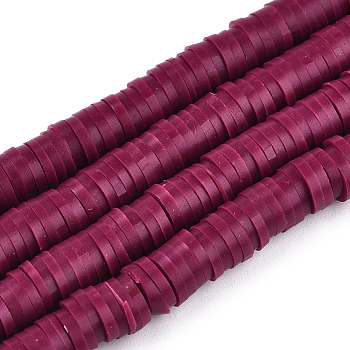 Handmade Polymer Clay Beads Strands, for DIY Jewelry Crafts Supplies, Heishi Beads, Disc/Flat Round, Medium Violet Red, 6x0.5~1mm, Hole: 1.8mm, about 290~320pcs/strand, 15.75 inch~16.14 inch(40~41cm).