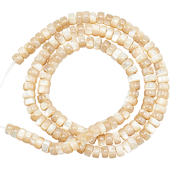 1 Strand Natural Trochid Shell/Trochus Shell Beads Strands, Flat Round/Disc, Heishi Beads, BurlyWood, 4x2mm, Hole: 0.7mm, about 196~197pcs/strand, 15.75 inch(40cm)