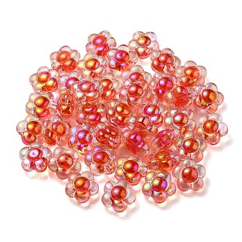 UV Plating Rainbow Iridescent Transparent Acrylic Beads, Two Tone, Flower, Red, 15.5x16x9mm, Hole: 3mm