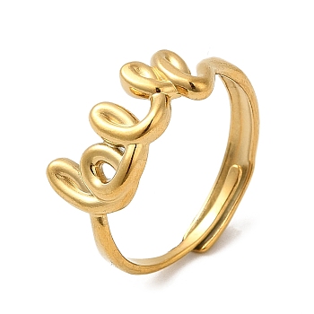 304 Stainless Steel Finger Rings, Adjustable Ring for Women, Golden, Word Love, 3.5~10mm, Inner Diameter: 19mm