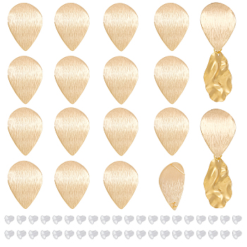 16Pcs Brass Drawbench Stud Earring Findings, with Vertical Loops, Teardrop, 40Pcs Plastic Ear Nuts, Real 18K Gold Plated, 28x21x1mm, Hole: 2mm, Pin: 0.8mm