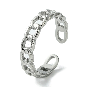 304 Stainless Steel Open Cuff Ring, Hollow Curb Chains Shape, Stainless Steel Color, US Size 8 3/4(18.7mm)