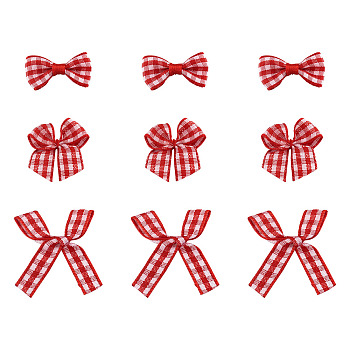 Handmade Woven Costume Accessories, Tartan Pattern Polyester Ribbon Bowknot, Red, 300pcs/set