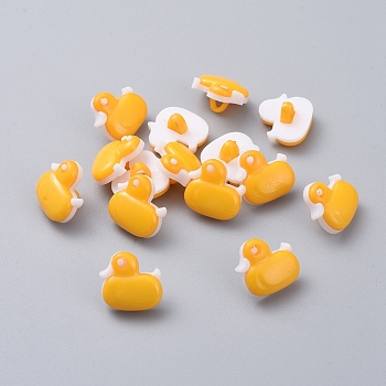 Acrylic Shank Buttons, 1-Hole, Dyed, Duck, Gold, 14x13x4mm, Hole: 3x2mm