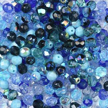 Fire-Polished Czech Glass Beads, Faceted, Ananas, Blue, 6x5.5~6mm, Hole: 1.2mm, about 360pcs/bag