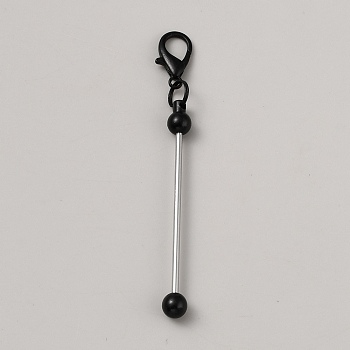 Spray Printed Alloy Bar Beadable Pendant Decorations for Jewelry Making DIY Crafts, with Alloy Lobster Clasps, Black, 83mm