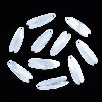 Natural Freshwater Shell Pendants, Petaline, White, 27~28x10x1.5~3mm, Hole: 1.2mm
