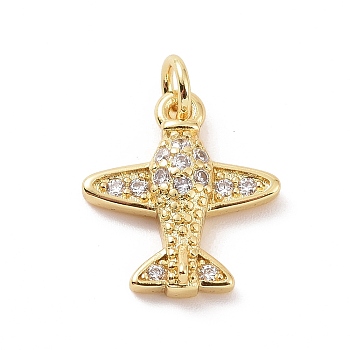 Brass Micro Pave Cubic Zirconia Charms, with Jump Ring, Plane Charm, Golden, 14.5x13x3mm, Hole: 2.8mm
