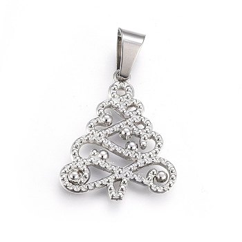304 Stainless Steel Pendants, Christmas Tree, Stainless Steel Color, 31.5x27x2.5mm, Hole: 11x6mm