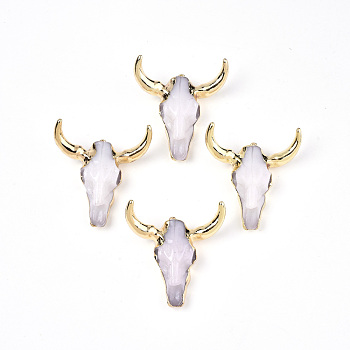 Reisn Pendants, with Golden Tone Brass Findings and Golden Tone Iron Loops, Cattle Skull, WhiteSmoke, 48x46.5x15.5~19.5mm, Hole: 1.6mm