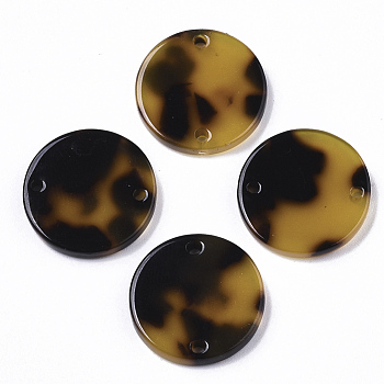 Cellulose Acetate(Resin) Links Connectors, Flat Round, Goldenrod, 17.5x2.5mm, Hole: 1.5mm