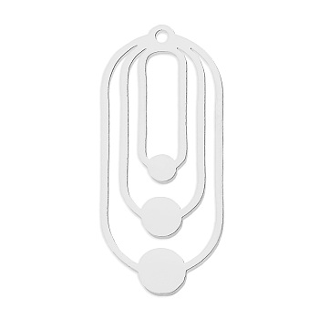 201 Stainless Steel Pendants, Laser Cut, Oval, Stainless Steel Color, 31x14x1mm, Hole: 1.4mm