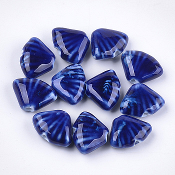 Handmade Porcelain Beads, Fancy Antique Glazed Porcelain, Fan, Blue, 18x22.5~23.5x8.5~9.5mm, Hole: 2.5~3mm