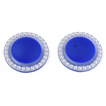 Acrylic Cabochons, with ABS Plastic Imitation Pearl Beads, Flat Round, Blue, 21.5x6mm
