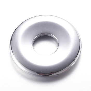 Electroplate Non-magnetic Synthetic Hematite Pendants, Donut/Pi Disc, Platinum Plated, Donut Width: 13.5mm, 41x5.5mm, Hole: 14mm