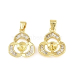 Brass Micro Pave Clear Cubic Zirconia Peg Bails Pin Pendants, Flower Charms, for Half Drilled Beads, Rack Plating, Long-Lasting Plated, Lead Free & Cadmium Free, Golden, 17x15x3mm, Hole: 5mm, Tray Size: 5x3.5mm(KK-CBA6A75-06G)