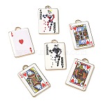 Printed Alloy Enamel Pendants, Rectangle with Playing Cards Charms, Golden, Mixed Color, 28.5x18.5x2mm, Hole: 3.5x2mm(ENAM-P265-01G-M)