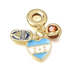Brass Micro Pave Clear Cubic Zirconia and Enamel European Dangle Charms, Large Hole Pendants, Rack Plating, Long-Lasting Plated, Cadmium Free & Lead Free, Heart, 28mm, Hole: 4.5mm(CU-CBAA556-02B)