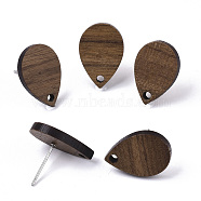 Pandahall 20 Pairs Walnut Wood Stud Earring Findings, with 304 Stainless Steel Pin, Teardrop, Coconut Brown, 17x11.5mm, Hole: 1.6mm, Pin: 0.7mm(MAK-TA0001-14)