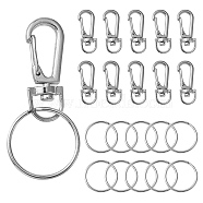 10Pcs Alloy Swivel Lobster Claw Clasps, Swivel Snap Hook, with 10Pcs Iron Split Key Rings, Platinum, 36x13.5x7mm, Hole: 6x9mm(FIND-YW0004-31)