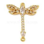 Rack Plating Brass Pave Cubic Zirconia Dragonfly Connector Charms, Insect Links, Lead Free & Cadmium Free, Long-Lasting Plated, Real 18K Gold Plated, 32x25.5x5.5mm, Hole: 1.4mm(KK-Z063-37G)