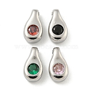 Brass Glass Pendants, Teardrop Charms, Real Platinum Plated, 11x6x3.5mm, Hole: 3.5x1.5mm(KK-L211-013P)