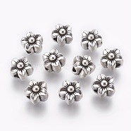 Tibetan Style Alloy Beads, Lead Free & Cadmium Free, Flower, Antique Silver, 12x10mm, Hole: 3.5mm(X-MPDL-5452-AS-LF)