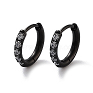 Ion Plating(IP) 316 Surgical Stainless Steel Pave Clear Cubic Zirconia Hoop Earrings Women, Black, 12x2mm(EJEW-A109-01B-EB)