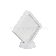 Acrylic Frame Stands, with Transparent Membrane, For Earring, Pendant, Bracelet Jewelry Display, Rhombus, White, 12x12.1x5.6cm(BDIS-L002-02A)