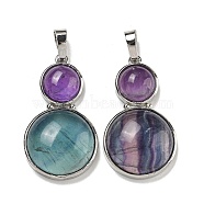 Natural Fluorite & Natural Amethyst Pendants, Gourd Charms, with Rack Plating Platinum Tone Brass Findings, Cadmium Free & Lead Free, 35x19.5x7.5mm, Hole: 8x5mm(G-G147-06P-01)