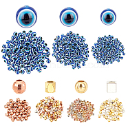 PandaHall Elite Round Evil Eye Resin Beads, with Brass Spacer Beads, Mixed Shapes, Medium Blue, 660pcs/box(RESI-PH0001-28)