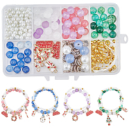 DIY Christmas Bracelet Making Kit, Including Glass Pearl Beads, Gift Box & Snowman & Wreath Alloy Enamel Pendants, Mixed Color, 438Pcs/box(DIY-SC0022-58)