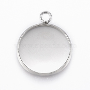 304 Stainless Steel Pendant Cabochon Settings, Flat Round, Stainless Steel Color, Tray: 16mm, 21.5x18x2mm, Hole: 2.2mm(X-STAS-E146-18P-16mm)