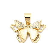 Brass Micro Pave Clear Cubic Zirconia Pendants, with Sythetic Opal, Butterfly, Real 18K Gold Plated, 12x18.5x3.5mm, Hole: 4x3.5mm(KK-A221-16B-G)