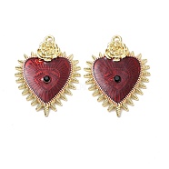 Halloween Theme Alloy Enamel Pendants, with Cubic Zirconia, Light Gold, Heart with Rose, FireBrick, 32.5x25x3.5mm, Hole: 1.7mm(FIND-E024-01LG-01)