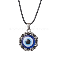 Evil Eye Resin Alloy Pendants Necklaces, Waxed Cord Necklaces for Women, Royal Blue, 17.72 inch(45cm)(NJEW-JN04545)