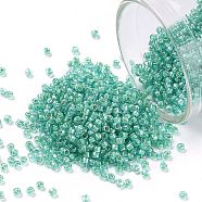 TOHO Round Seed Beads, Japanese Seed Beads, (954) Inside Color Aqua/Light Jonquil Lined, 15/0, 1.5mm, Hole: 0.7mm, about 3000pcs/10g(X-SEED-TR15-0954)
