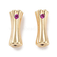 Brass Micro Pave Cubic Zirconia, Tube Beads, Real 18K Gold Plated, Violet, 10.5x3.5mm, Hole: 0.8mm(KK-C051-57G-02)