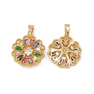 Brass Pendants, with Colorful Glass, Flower, Real 18K Gold Plated, 18.5x16x3.3mm, Hole: 2x4mm(KK-E068-VC034)