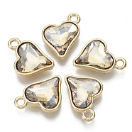 Glass Rhinestone Pendants, with Light Gold Plated Brass Plain Edge Bezel Cups, Heart, Faceted, Lt.Col.Topaz, 19x15x5mm, Hole: 2mm(GLAA-N038-13B)