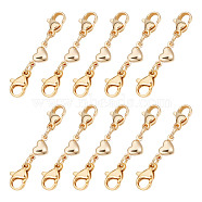 10Pcs 304 Stainless Steel Lobster Claw Clasps, with Brass Heart Links, Golden, 33mm(FIND-AB00054)