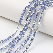 Electroplate Transparent Glass Beads Strands, Half Silver Plated, Faceted, Rondelle, Steel Blue, 3.5x3mm, Hole: 0.4mm, about 123~127pcs/strand, 13.7~14.1 inch(35~36cm)(EGLA-A034-T3mm-M03)