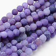 Natural Weathered Agate Beads Strands, Dyed, Frosted, Round, Dark Violet, 6mm, Hole: 1mm, about 64pcs/strand, 14.6 inch(X-G-G589-6mm-06)