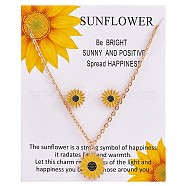 Enamel Sunflower Pendant Necklace and Stud Earrings, Alloy Jewelry Set for Women, Golden, 17.72 inch(45cm), 13mm, Pin: 1mm(JX217A)