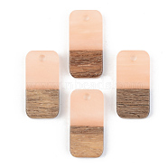 Opaque Resin & Walnut Wood Pendants, Rectangle, Light Salmon, 21.5x10x3mm, Hole: 2mm(RESI-S389-044A-C02)